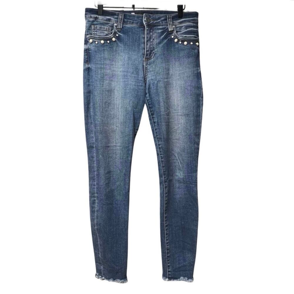 Kut from the Kloth Size 8 Connie High Rise Ankle Skinny Jeans Denim Pearl Accent